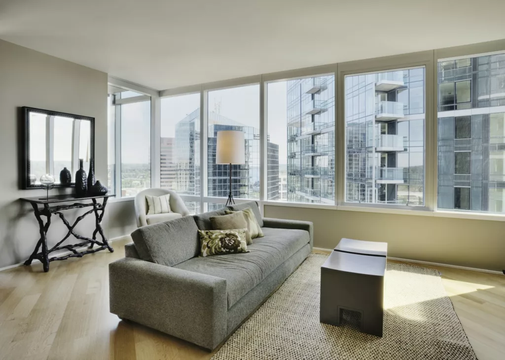 Living room in luxury highrise apartment
